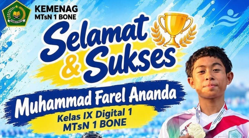 Harumkan Nama MTsN 1 Bone, Farel Sabet Juara 1 Dan 2 Kejuaraan Renang Sulsel